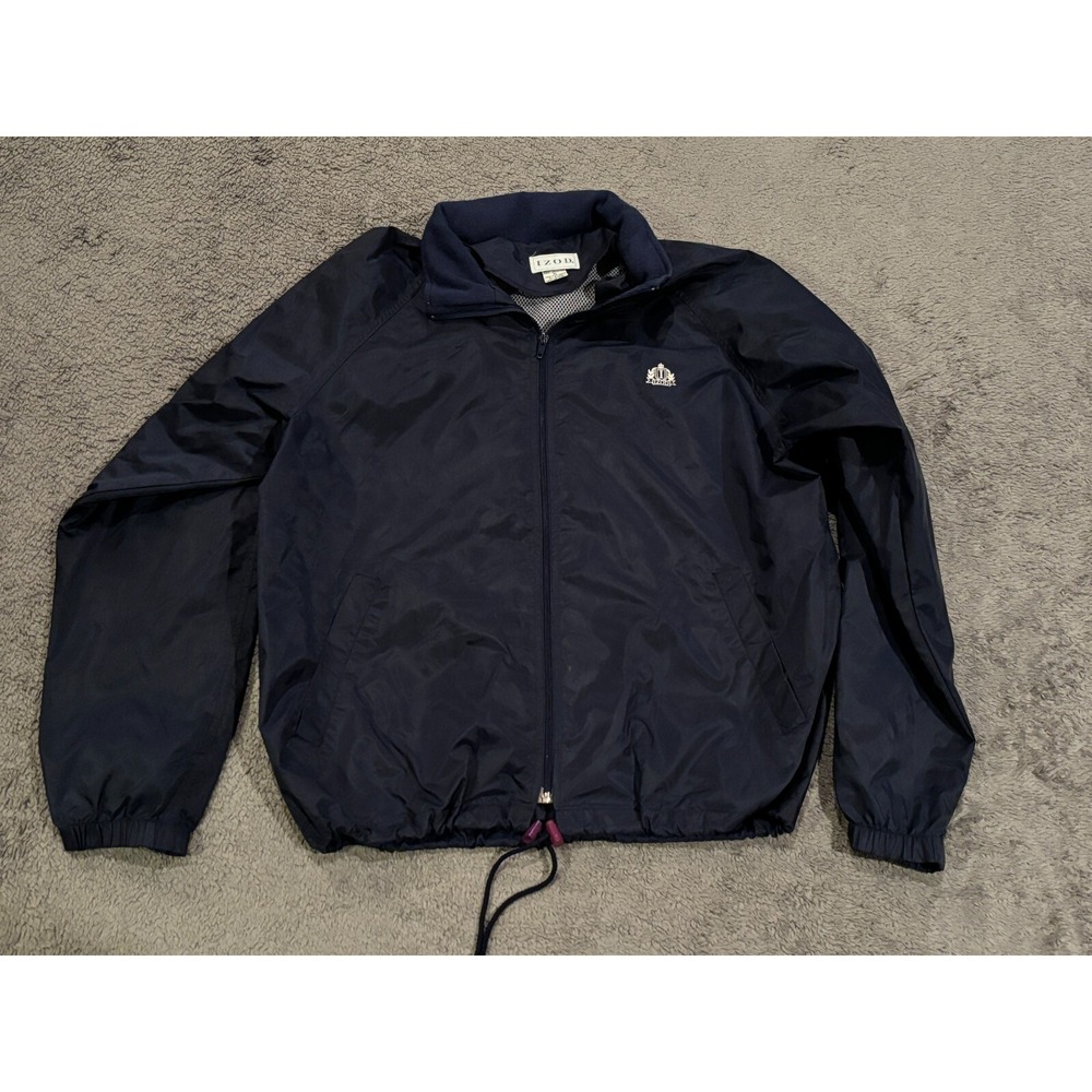 Izod Jacket Mens Medium Navy Blue Golf Windbreaker Packable Hooded